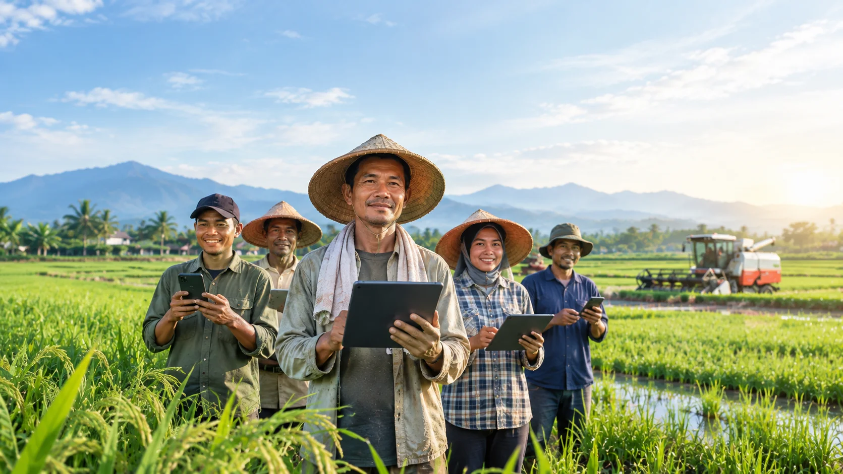 Petani menggunakan teknologi digital di sawah
